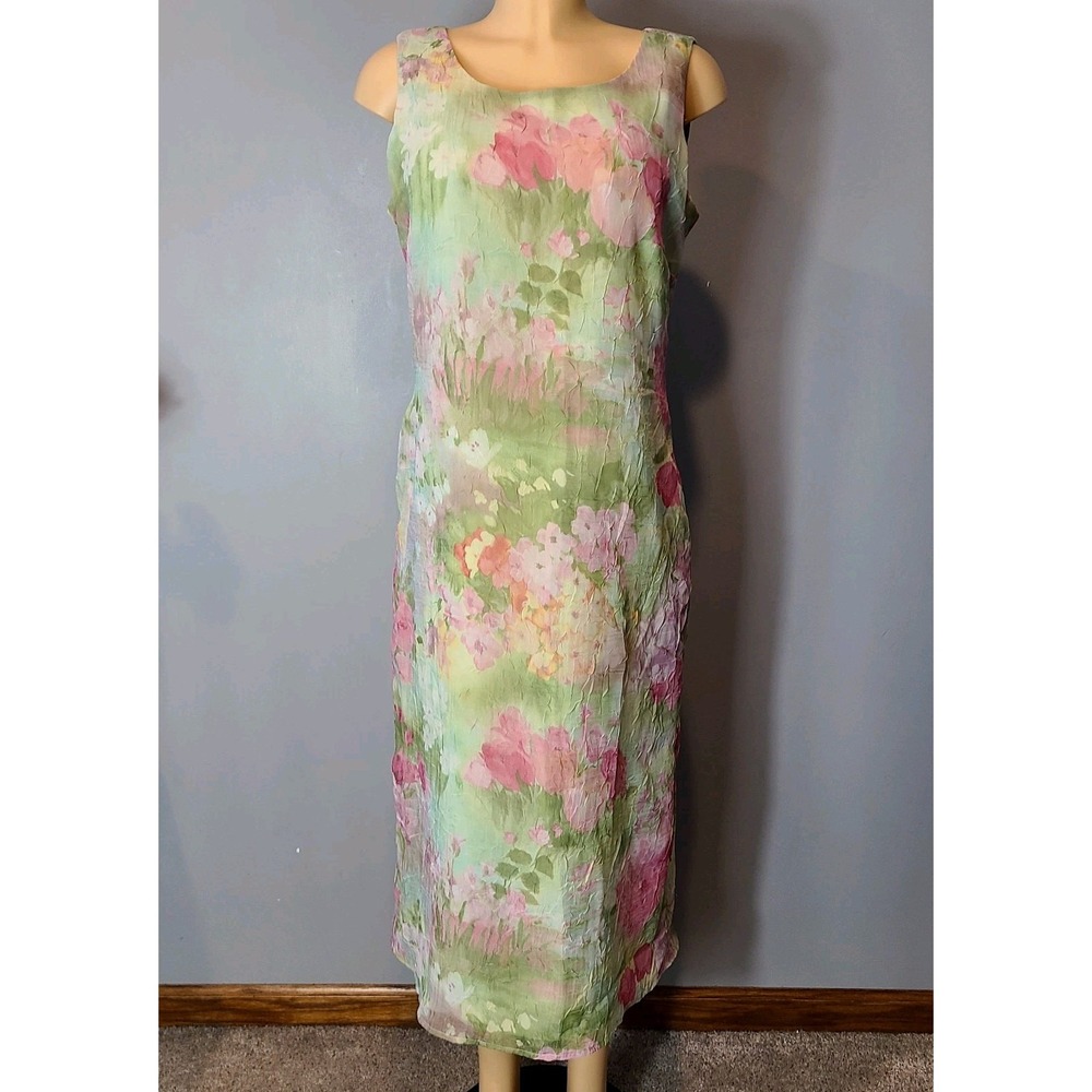 Vtg Studio I Petite 16P Maxi Dress‎ Pastel Watercolor Floral Y2K Easter Church